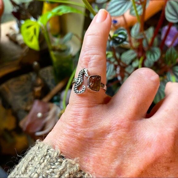 Seahorse & Citrine Rough Sterling Silver Ring Size 7 - Picture 3 of 6